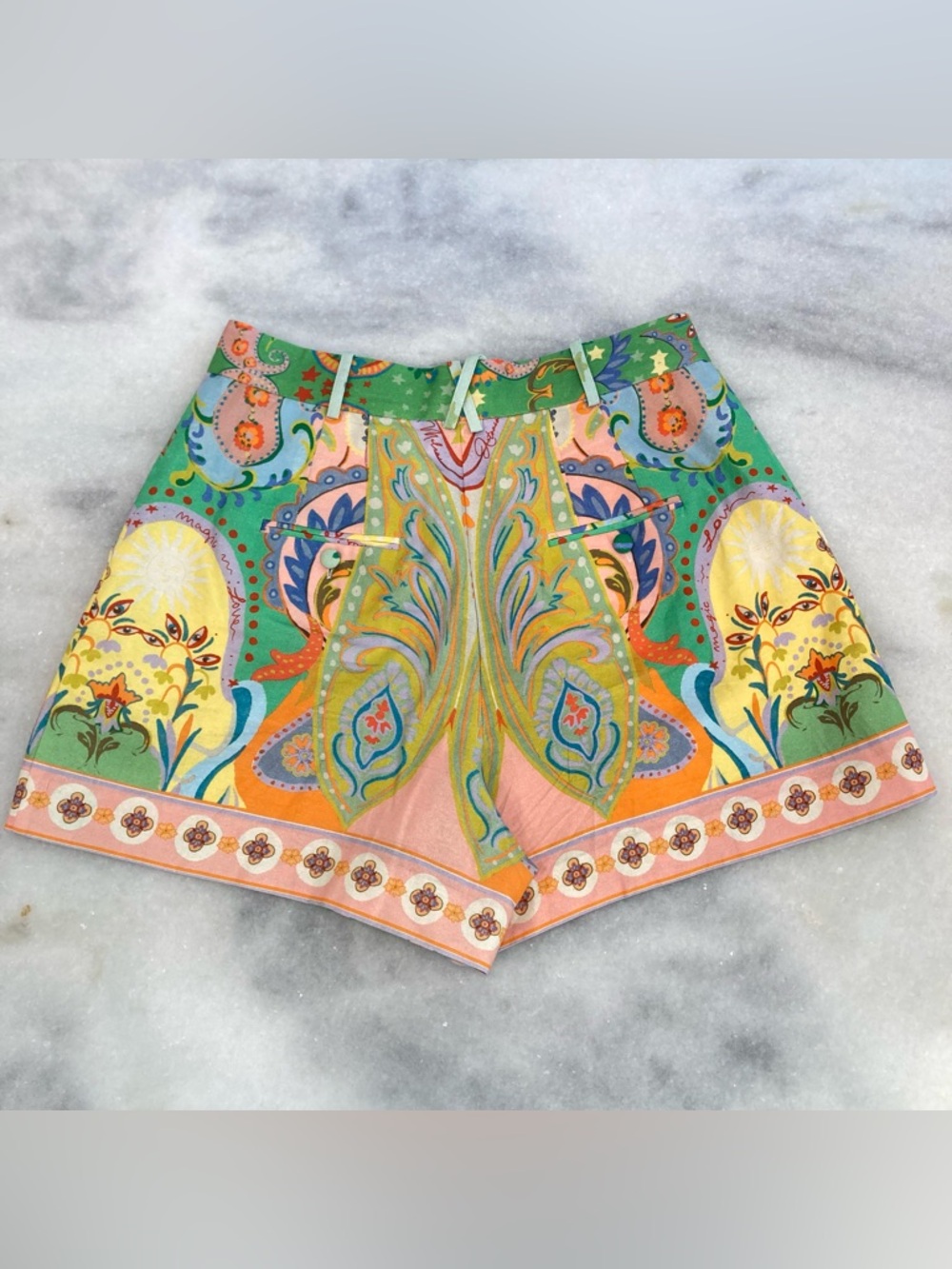 ANTONIO MELANI Brooks Bright Colorful Paisley Print Linen Cotton Shorts - Picture 8 of 9